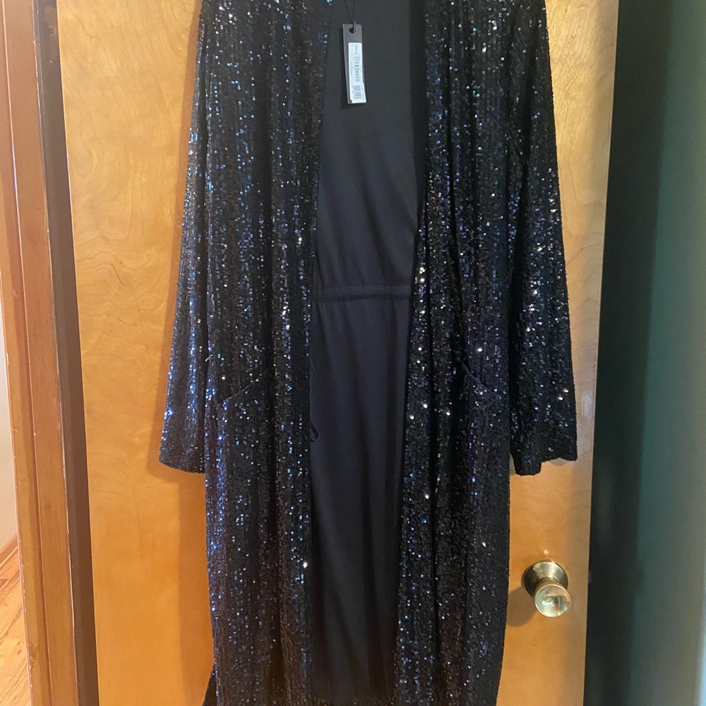 Steve Madden Black Sequin Evening Coat